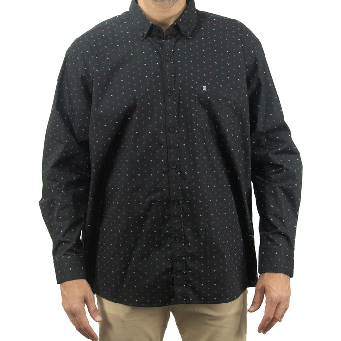 Camisa Negra con Estampado de Manga Larga 100% Algodón Talla Extra 2308043