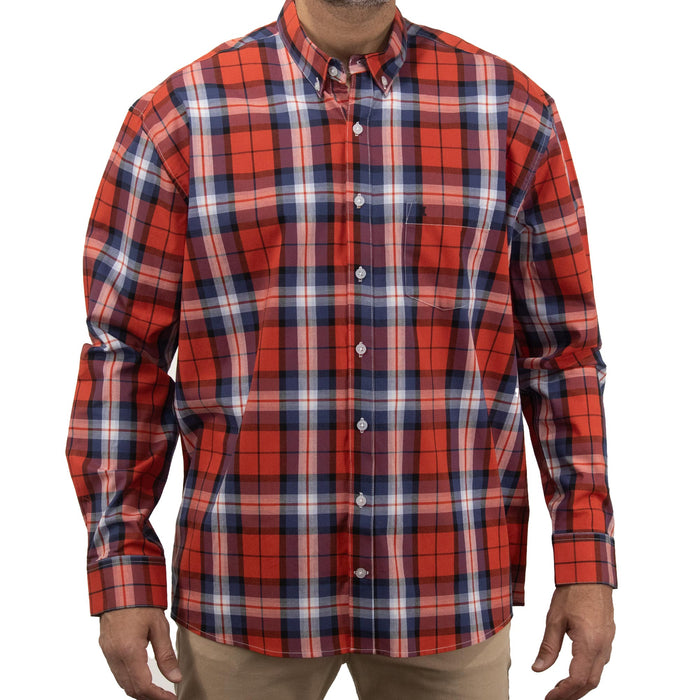Camisa Naranja de Cuadros con Manga Larga 100% Algodón Talla Extra 2309053