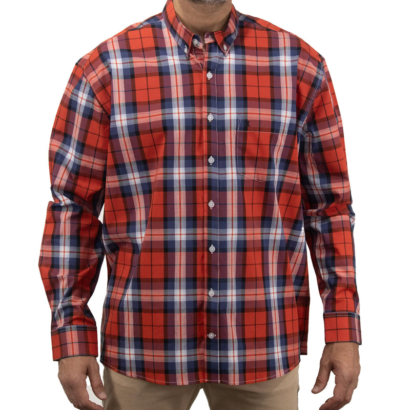 Camisa Naranja de Cuadros con Manga Larga 100% Algodón Talla Extra 2309053