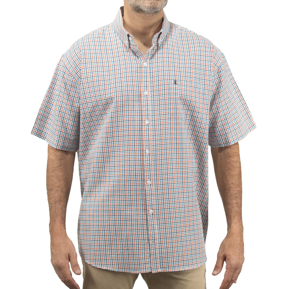 Camisa de Manga Corta Cuadros Multicolor 100% Algodón Talla Extra 2309055