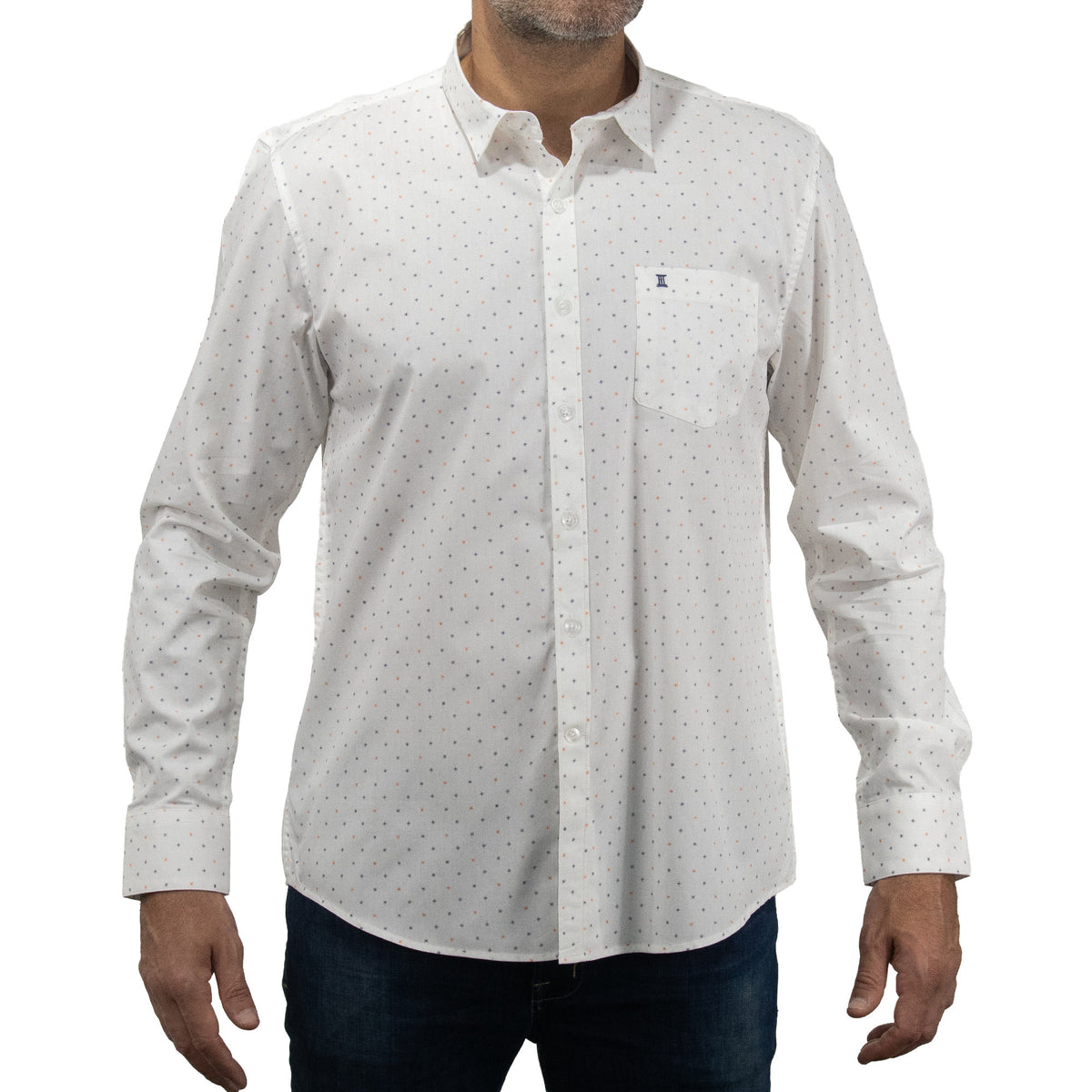 Camisa con Estampado Blanca de Manga Larga 100% Algodón 2311576