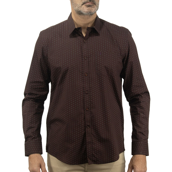 Camisa de Manga Larga Café con Estampado 100% Algodón Talla Extra 2311581