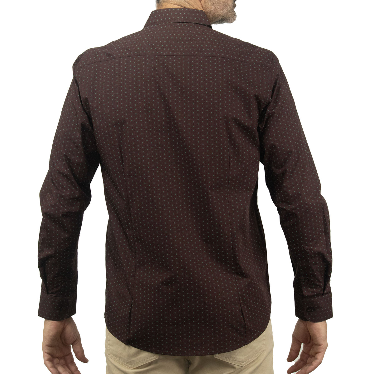 Camisa de Manga Larga Café con Estampado 100% Algodón Talla Extra 2311581
