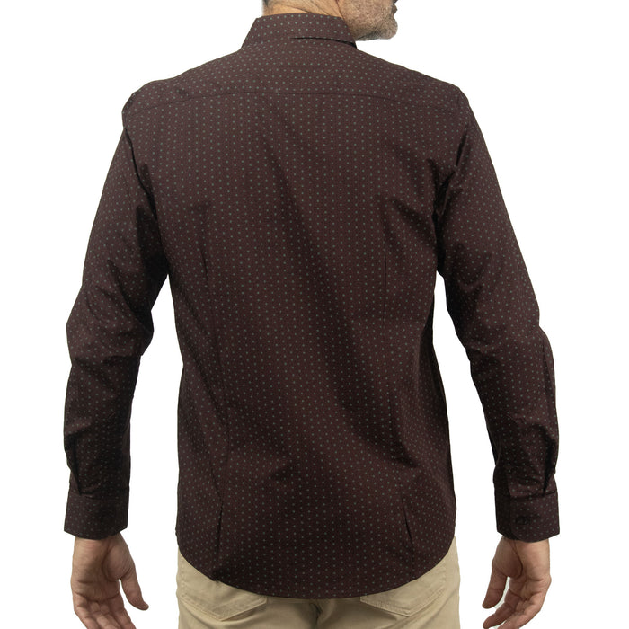 Camisa de Manga Larga Café con Estampado 100% Algodón Talla Extra 2311581