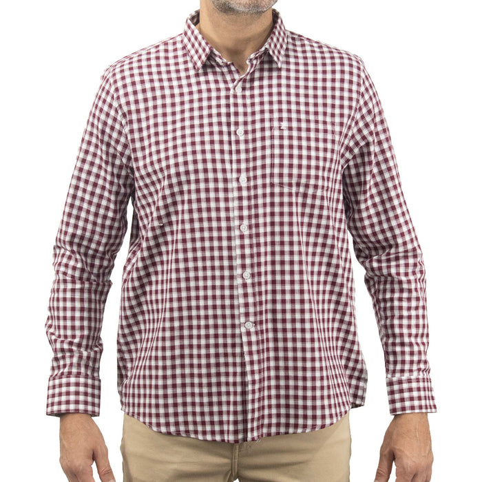 Camisa de Manga Larga Cuadros Vino 100% Algodón 2312626 Talla Extra