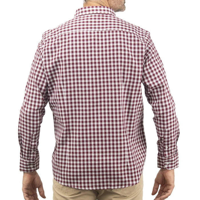 Camisa de Manga Larga Cuadros Vino 100% Algodón 2312626 Talla Extra
