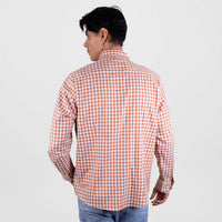 Camisa de Vestir Manga Larga Cuadros Naranjas | Marca Dioro | 100% Algodón para Hombre