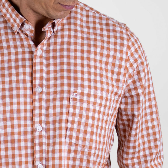 Camisa de Vestir Manga Larga Cuadros Naranjas | Marca Dioro | 100% Algodón para Hombre