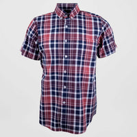 Camisa de Manga Corta Cuadros Azul y Rojo | Marca Dioro | 100% Algodón para Hombre