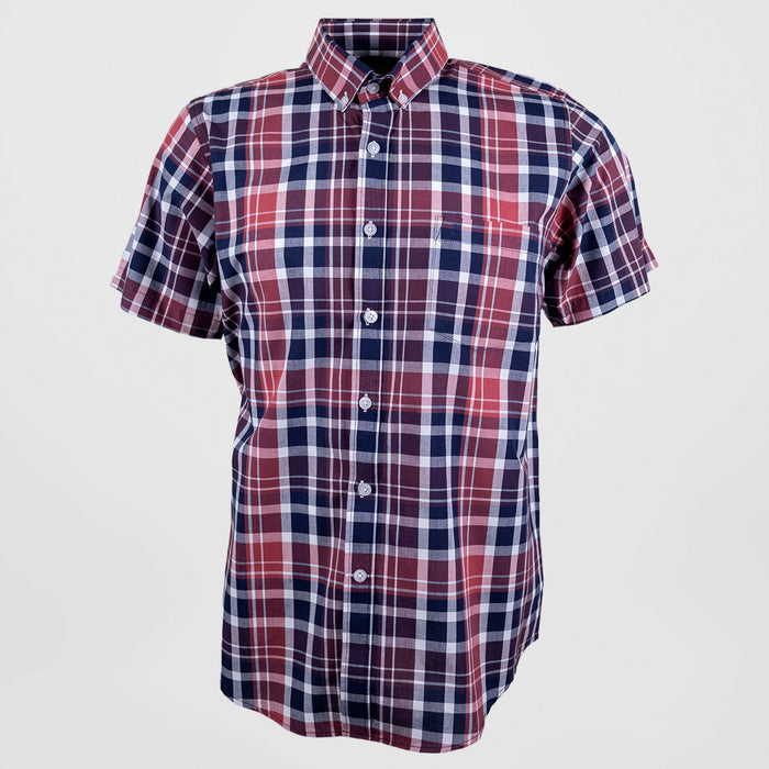 Camisa de Manga Corta Cuadros Azul y Rojo | Marca Dioro | 100% Algodón para Hombre