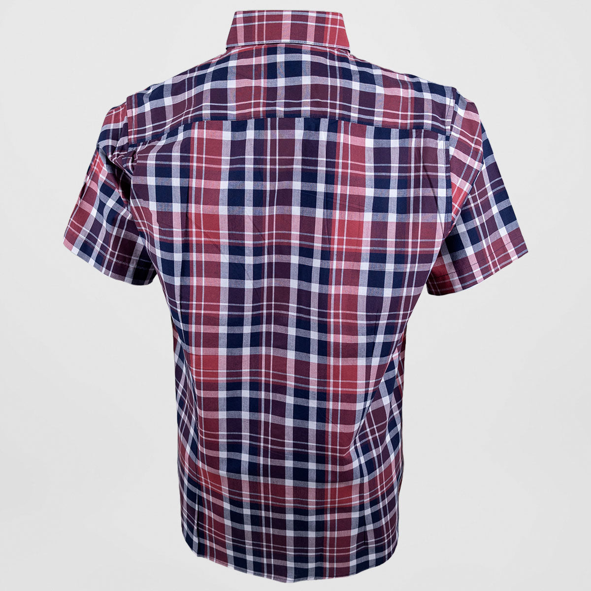 Camisa de Manga Corta Cuadros Azul y Rojo | Marca Dioro | 100% Algodón para Hombre