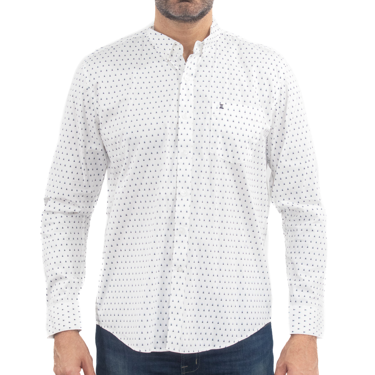 Camisa Blanca Estampada con Manga Larga 100% Algodón 2315442
