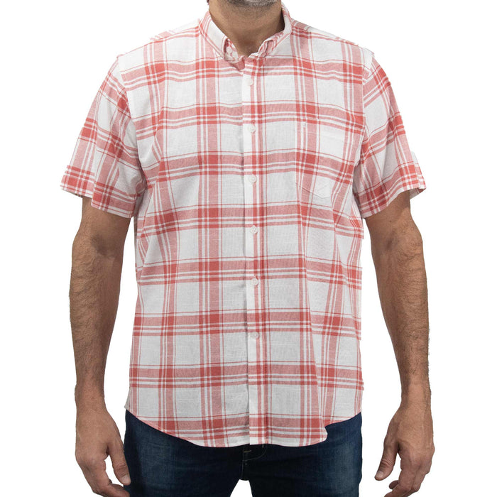 Camisa de Cuadros Naranja con Manga Corta 100% Algodón 2405044