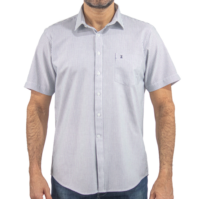 Camisa Rayas Azul con Manga Corta 100% Algodón 2406005