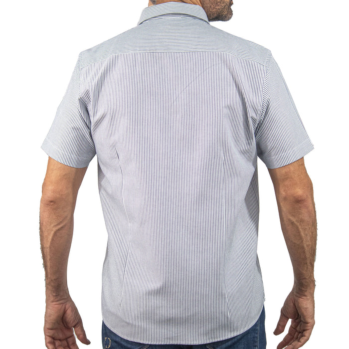 Camisa Rayas Azul con Manga Corta 100% Algodón 2406005