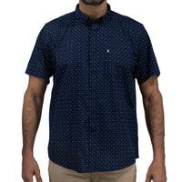 Camisa Azul con Estampado de Manga Corta 100% Algodón 2406009
