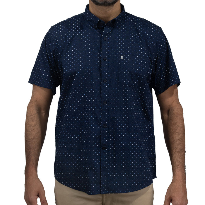 Camisa Azul con Estampado de Manga Corta 100% Algodón 2406009