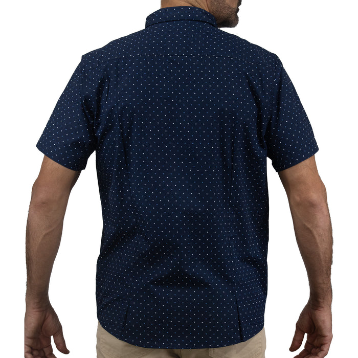 Camisa Azul con Estampado de Manga Corta 100% Algodón 2406009
