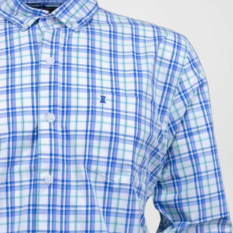 Camisa de Vestir para Caballero Manga Larga Cuadros Azul | Marca Dioro para Hombre