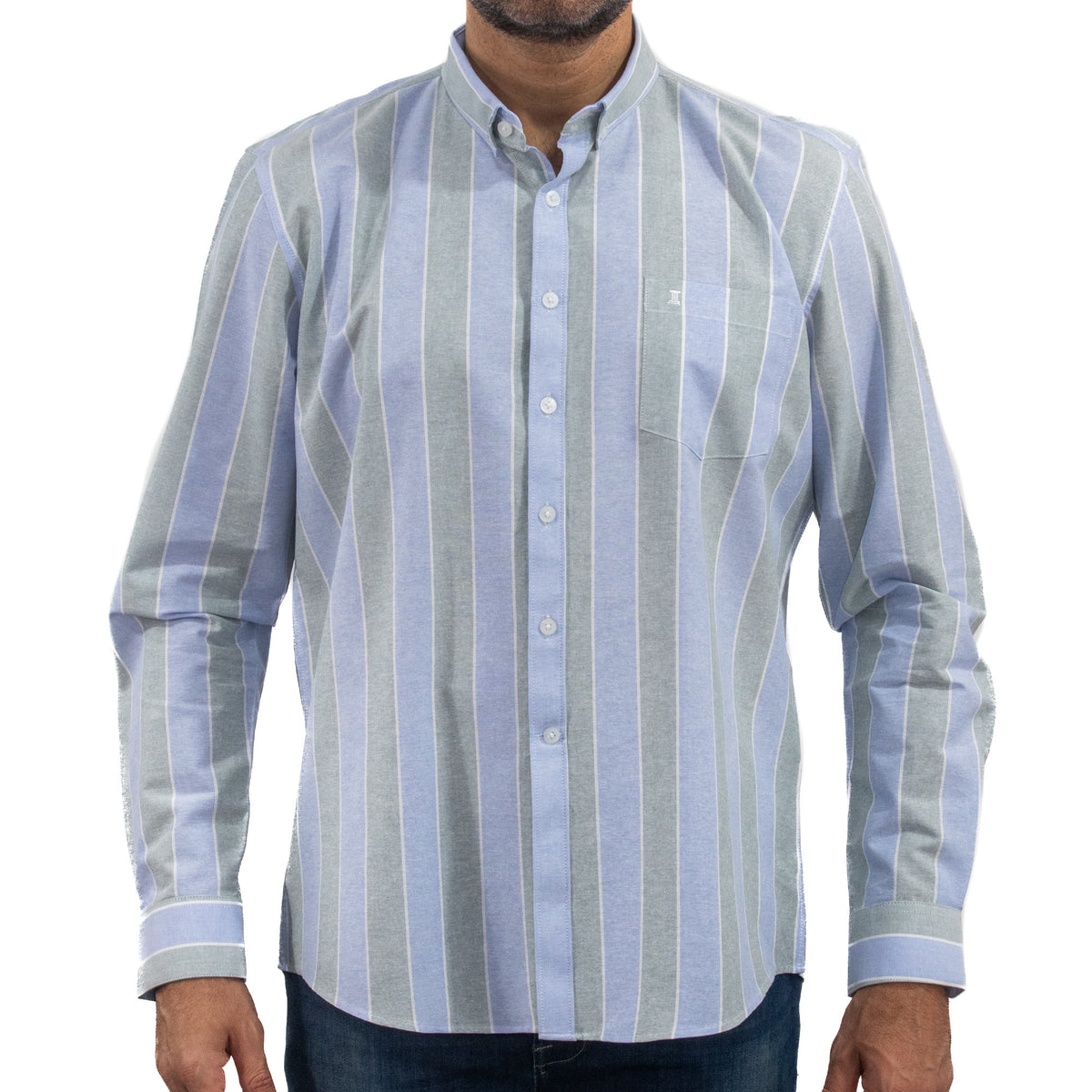 Camisa Rayas Verde con Manga Larga 100% Algodón 2406061