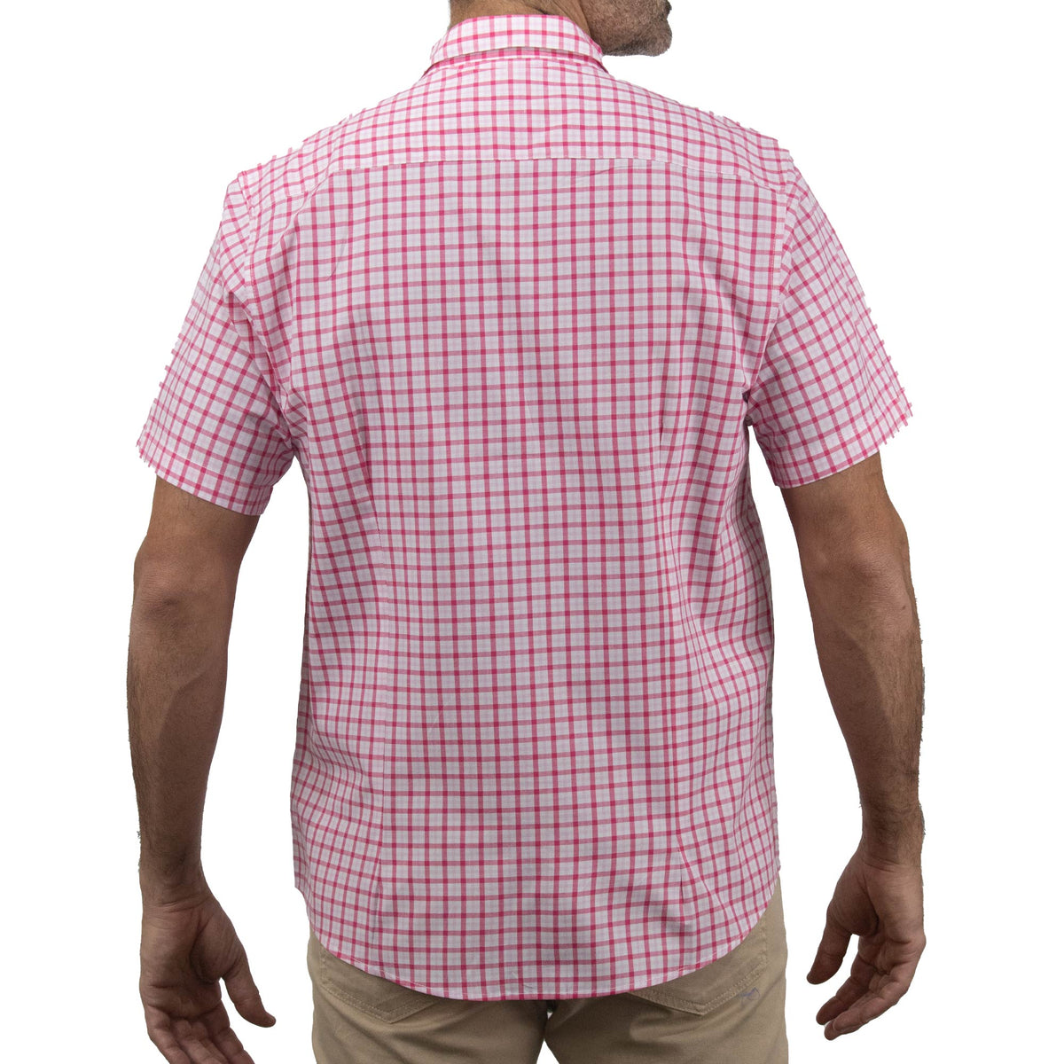 Camisa de Manga Corta Cuadros Rosa 100% Algodón 2407021