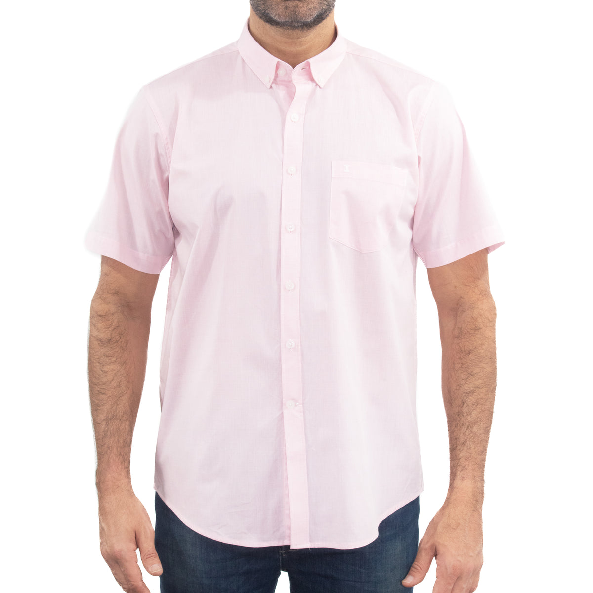 Camisa Rosa Lisa con Manga Corta 100% Algodón 2407024