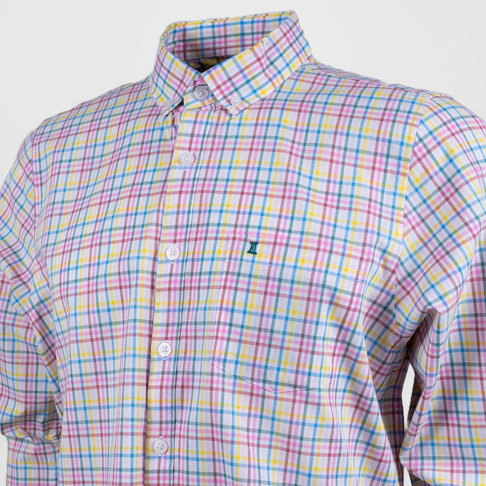 Camisa de Vestir Manga Larga Cuadros Multicolor | Marca Dioro | 100% Algodón para Hombre