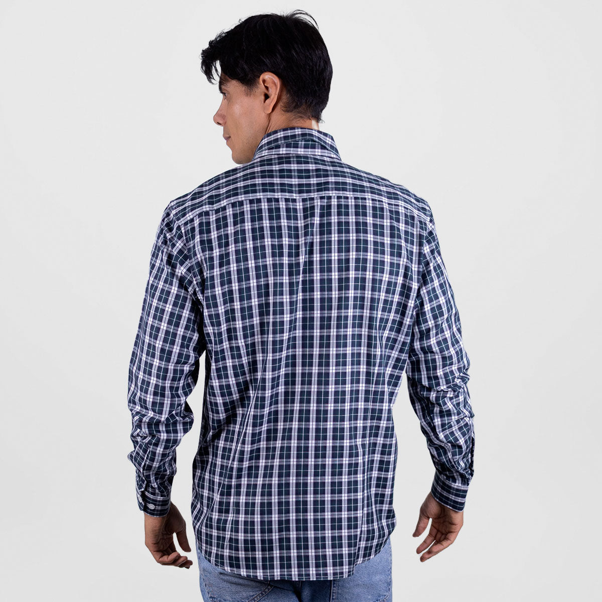 Camisa de Vestir Manga Larga Azul Oscuro de Cuadros | Marca Dioro | 100% Algodón para Hombre