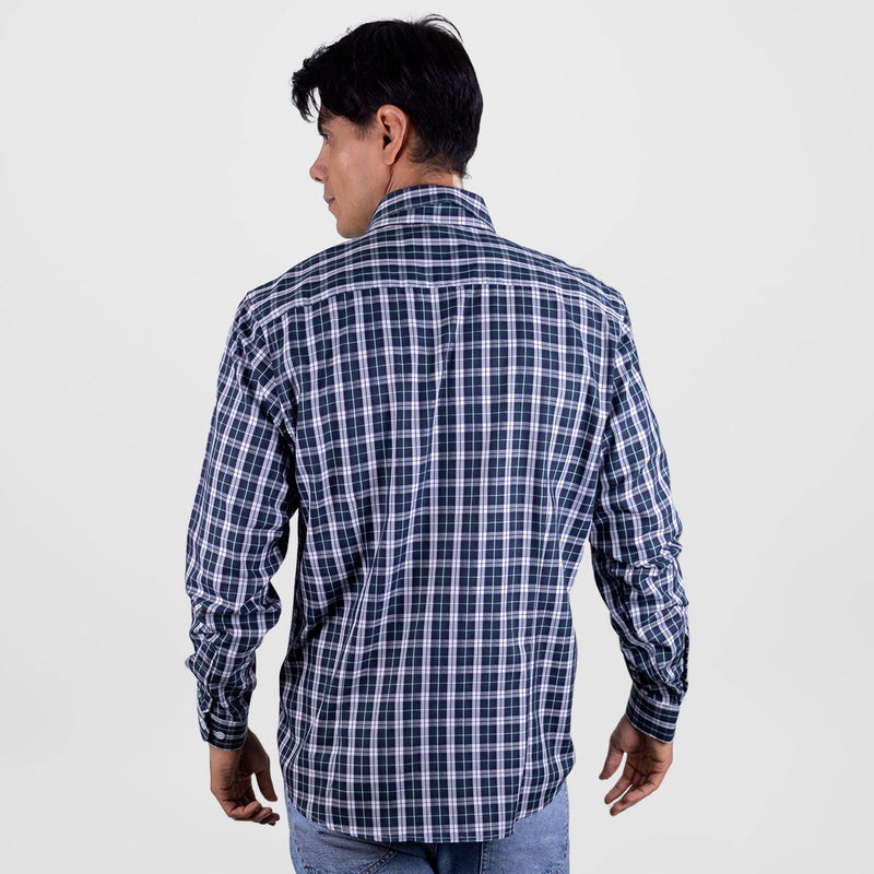 Camisa de Vestir Manga Larga Azul Oscuro de Cuadros | Marca Dioro | 100% Algodón para Hombre