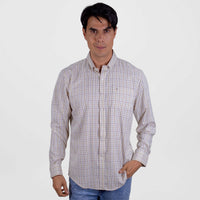 Camisa de Manga Larga para Caballero Estilo Cuadros Beige | Marca Dioro para Hombre