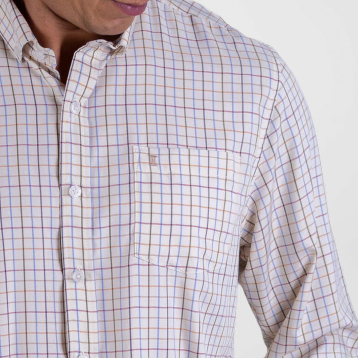 Camisa de Manga Larga para Caballero Estilo Cuadros Beige | Marca Dioro para Hombre