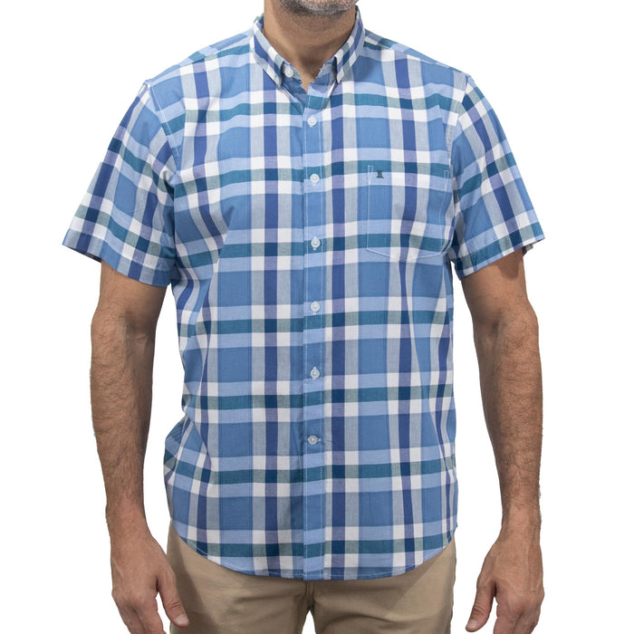 Camisa de Cuadros Azul con Manga Corta 100% Algodón 2408046
