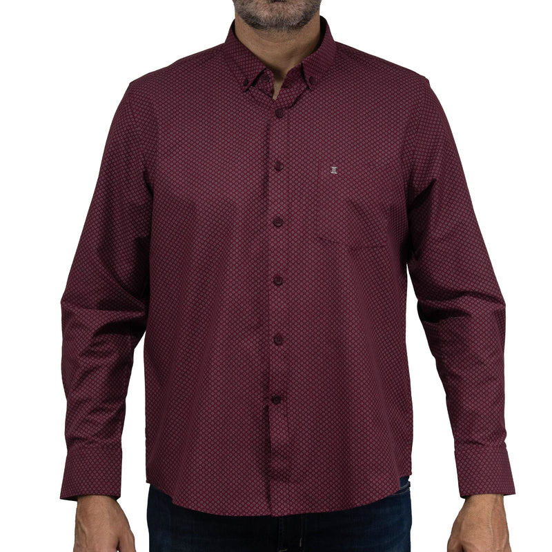 Camisa de Manga Larga Vino con Estampado 2408071