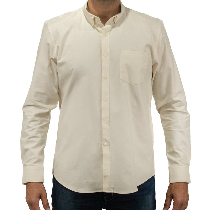 Camisa Lisa Beige con Manga Larga 100% Algodón 2409086