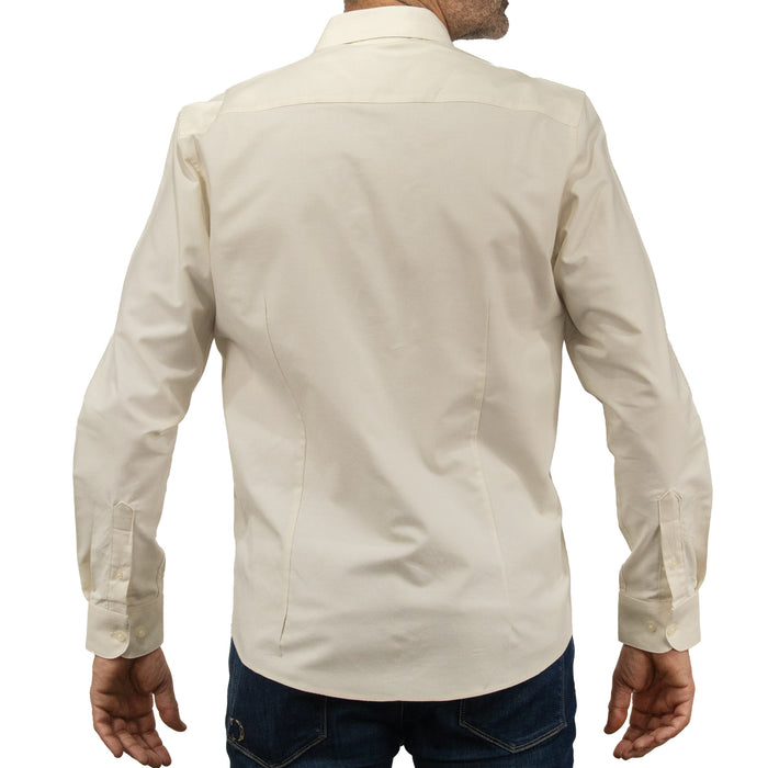 Camisa Lisa Beige con Manga Larga 100% Algodón 2409086