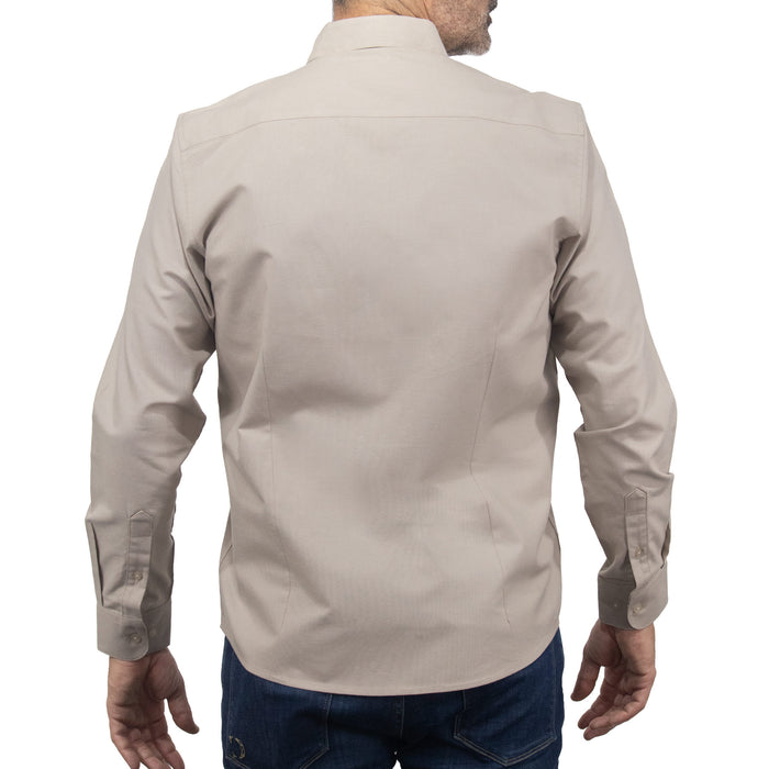 Camisa Lisa Caqui con Manga Larga 100% Algodón 2409087