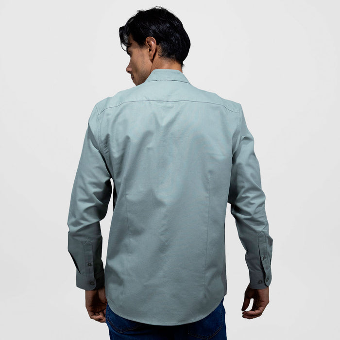 Camisa Casual de Caballero Manga Larga Estilo Lisa Color Verde 100% Algodón