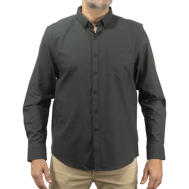 Camisa Negra Lisa con Manga Larga 100% Algodón 2409090