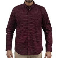 Camisa Guinda con Estampado de Manga Larga 100% Algodón 2409111