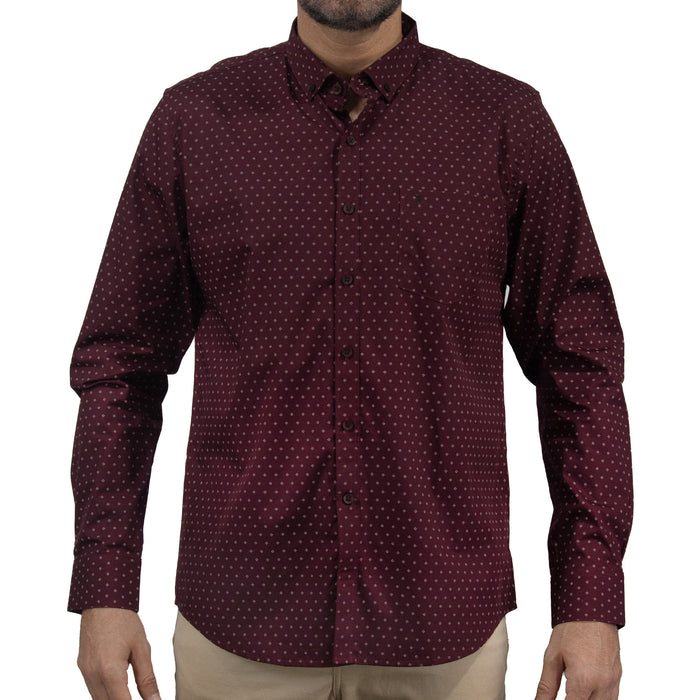 Camisa Guinda con Estampado de Manga Larga 100% Algodón 2409111
