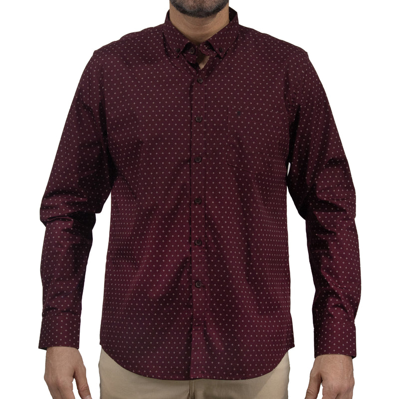 Camisa Guinda con Estampado de Manga Larga 100% Algodón 2409111