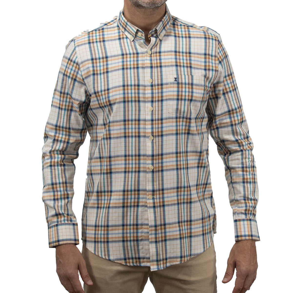Camisa de Manga Larga Cuadros Café 100% Algodón 2409119