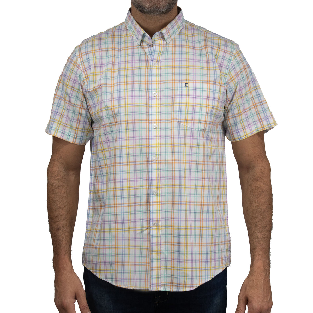 Camisa Cuadros Blanca con Manga Corta 100% Algodón 2409124