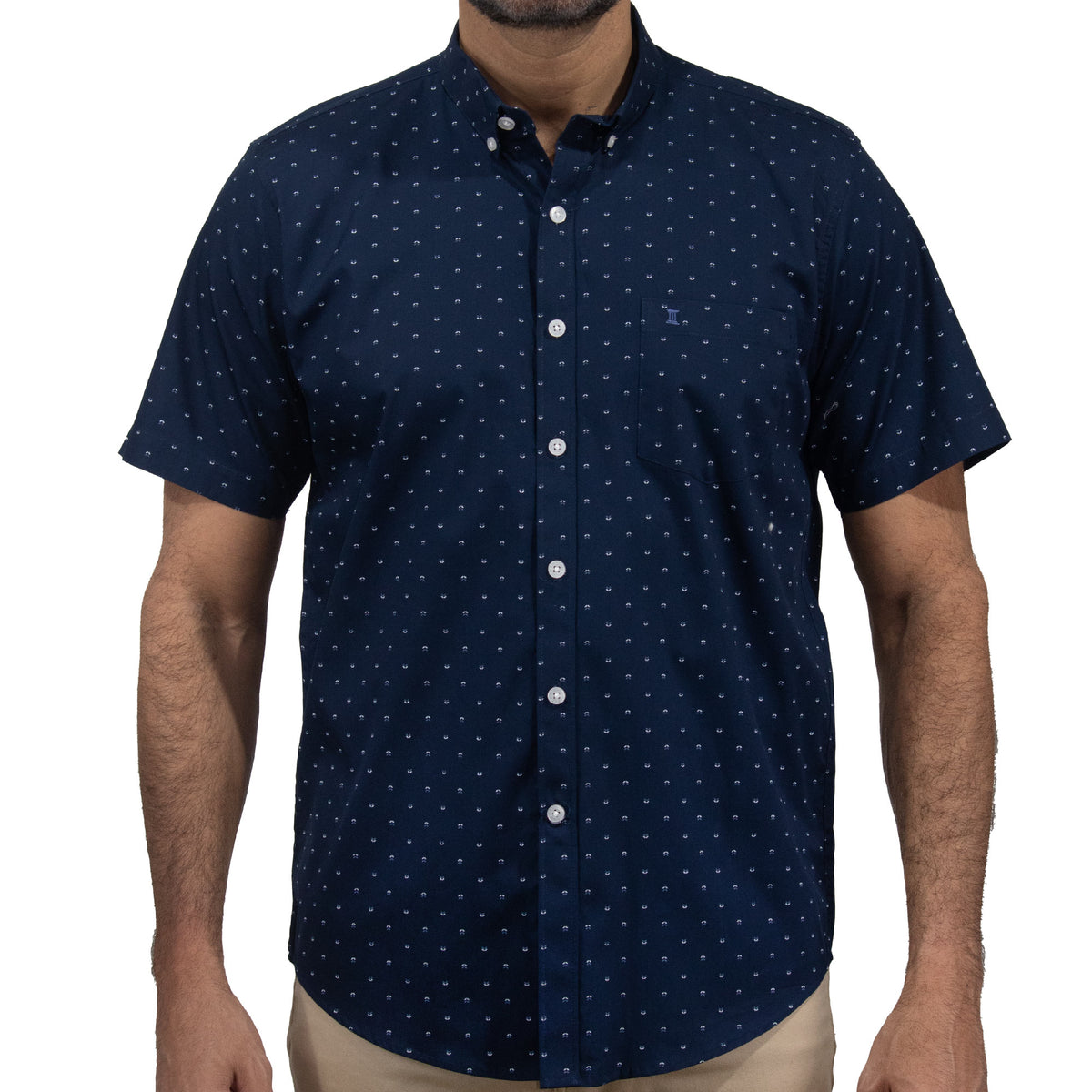 Camisa Azul con Estampado de Manga Corta 100% Algodón 2409128