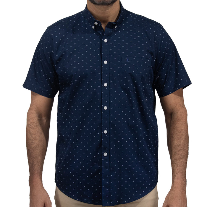 Camisa Azul con Estampado de Manga Corta 100% Algodón 2409128