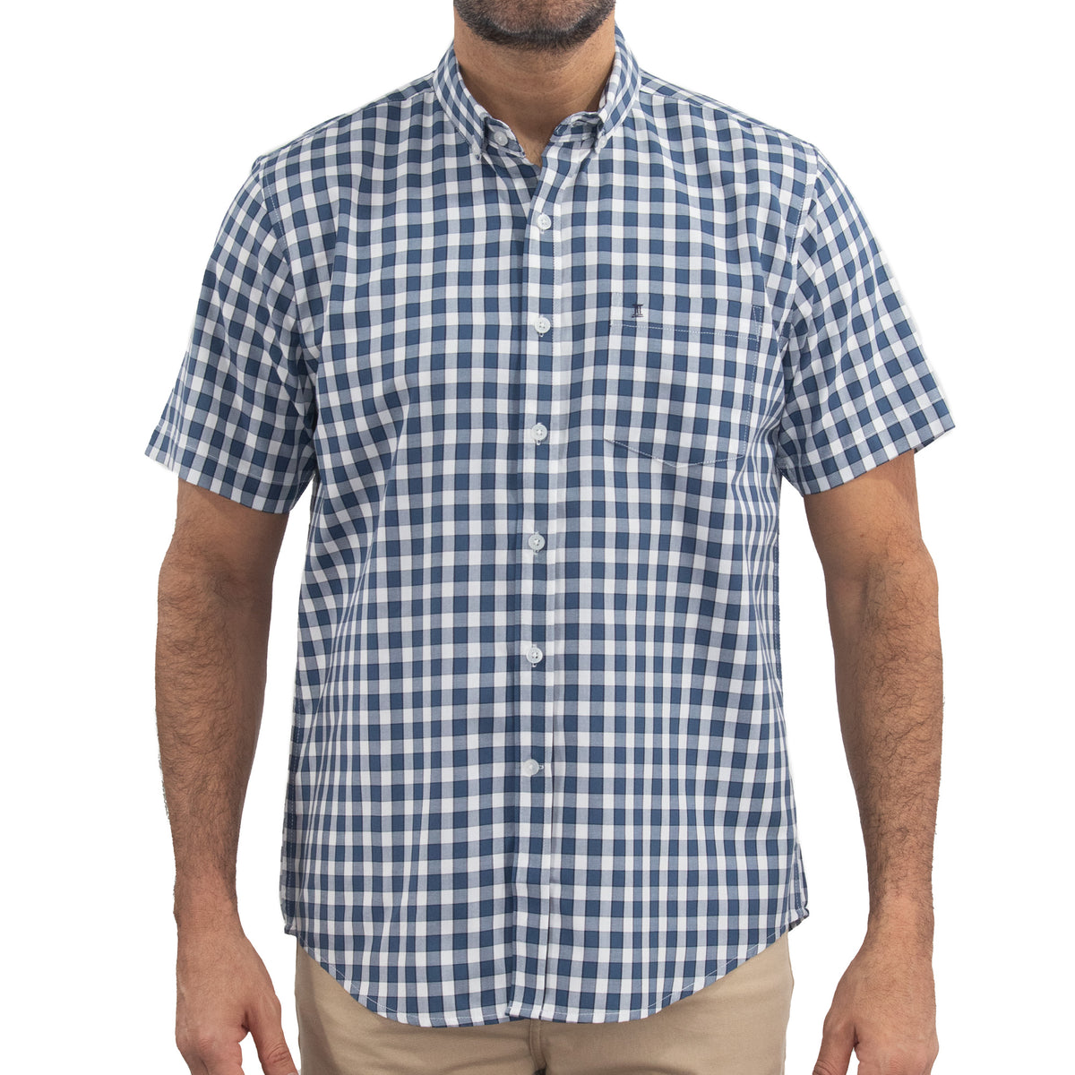 Camisa Bambú de Cuadros Azul con Manga Corta 2409131