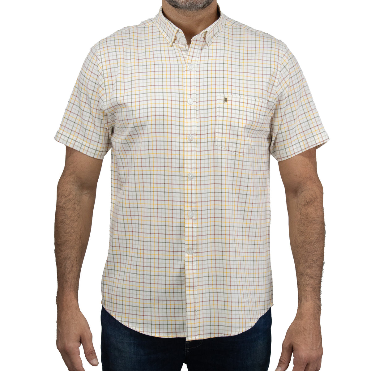 Camisa Cuadros Beige con Manga Corta 100% Algodón 2409139