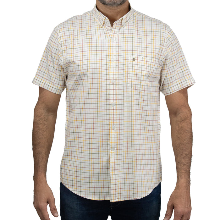Camisa Cuadros Beige con Manga Corta 100% Algodón 2409139
