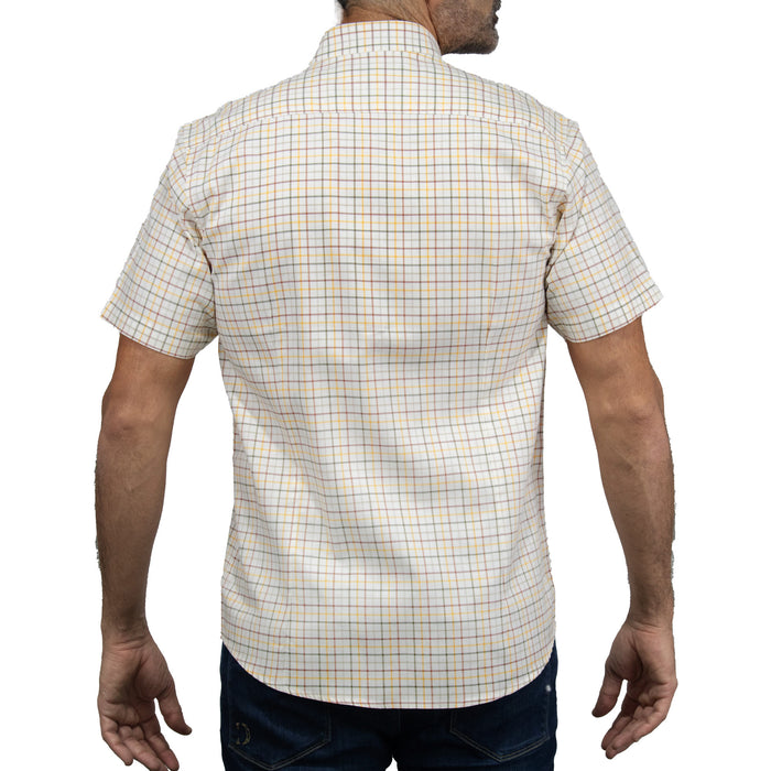 Camisa Cuadros Beige con Manga Corta 100% Algodón 2409139