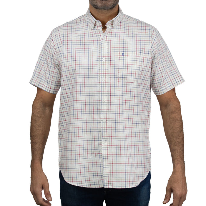 Camisa Cuadros Beige con Manga Corta 100% Algodón 2409141